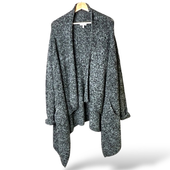 JOIE Wool Blend Marled Grey Waterfall Open Front Cardigan w/ Pockets  Sz L - Picture 1 of 8